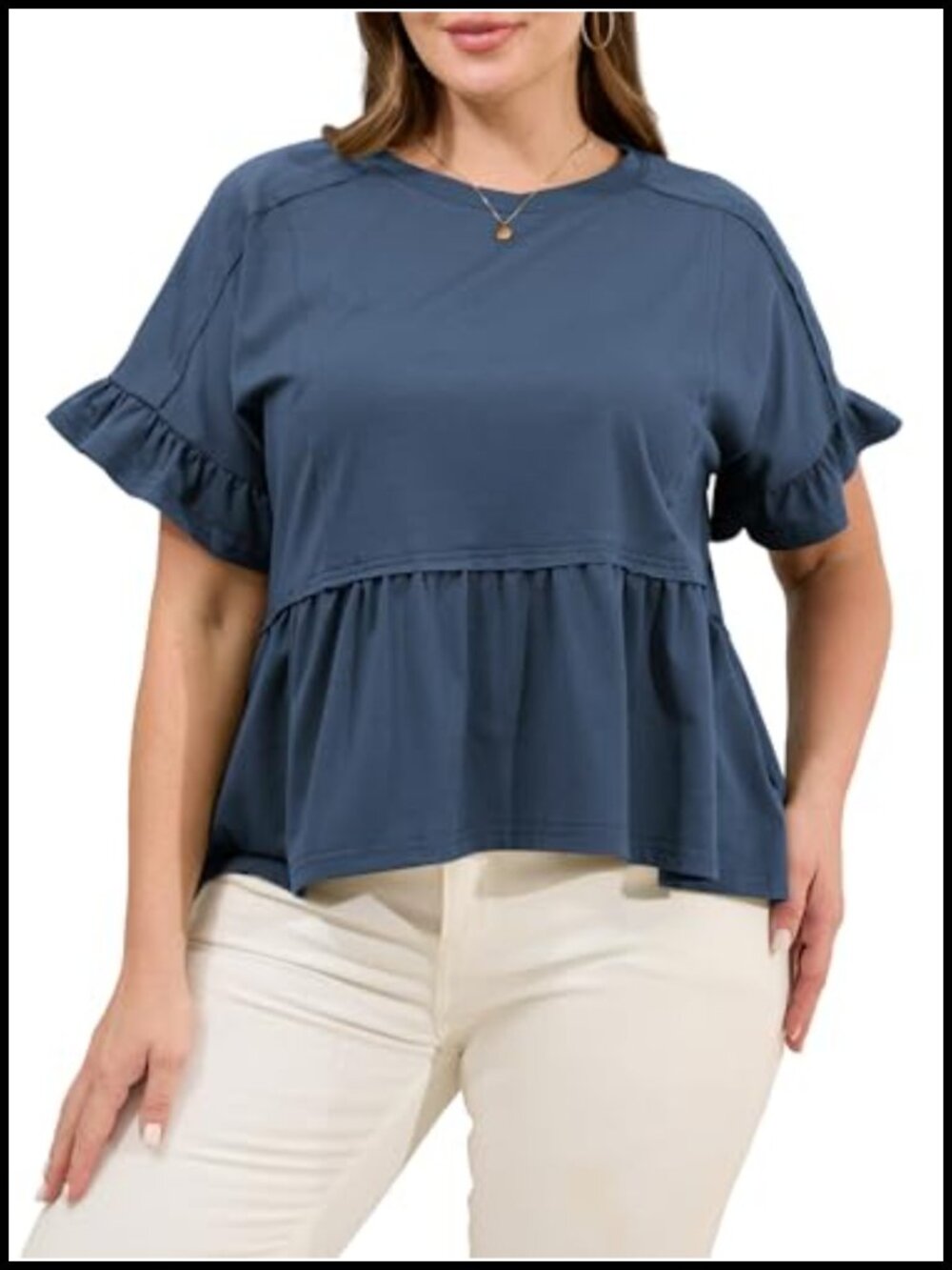 Plus Size Babydoll Top Women Casual Loose Fit Ruffle Sleeve T Shirt